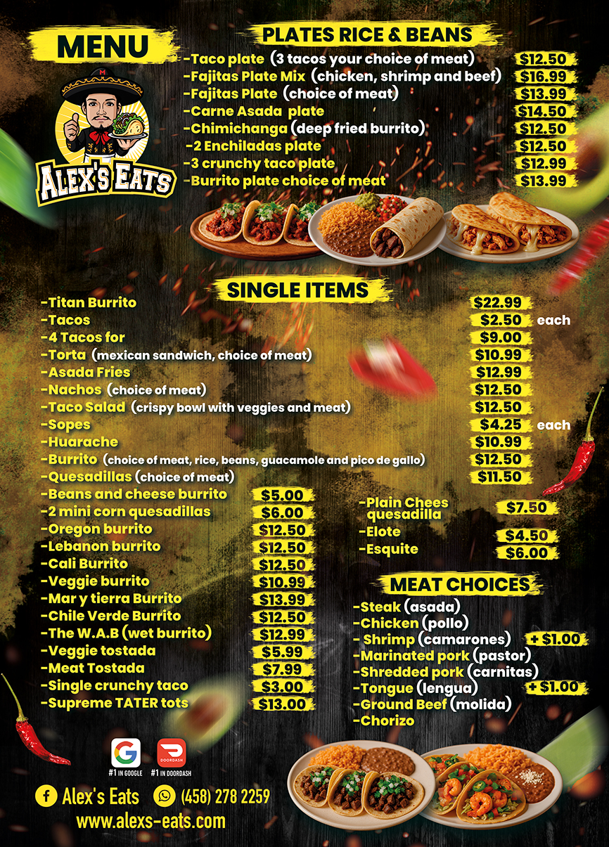 MENU ALEXS EATS 2026